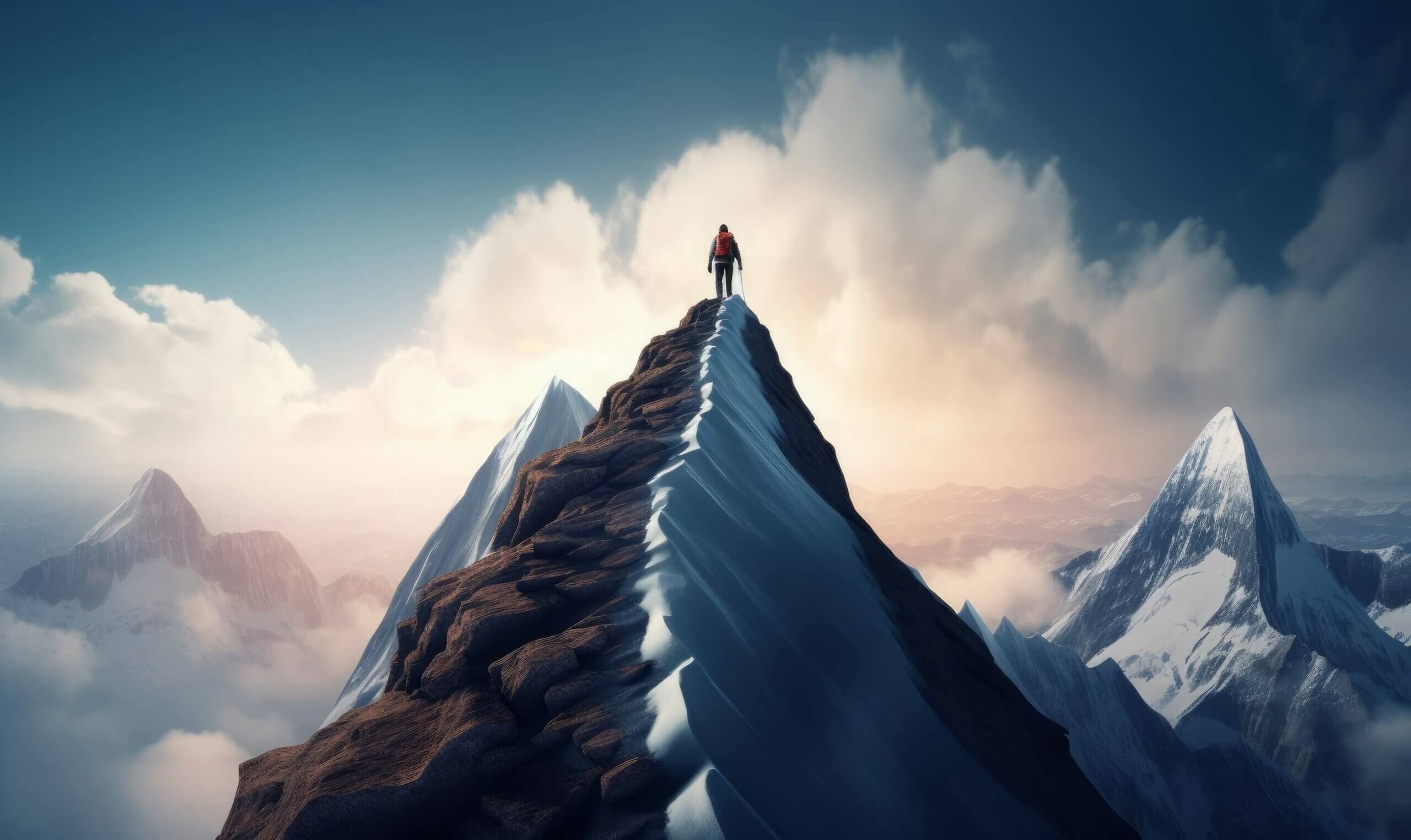 Image of a person scaling a mountain. Leadership performance.